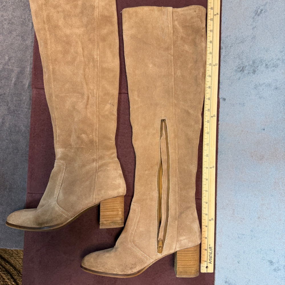 Coconuts Lara Tall Boots Womens 7.5 Tan Suede Block Heel Zip Up Western Boho